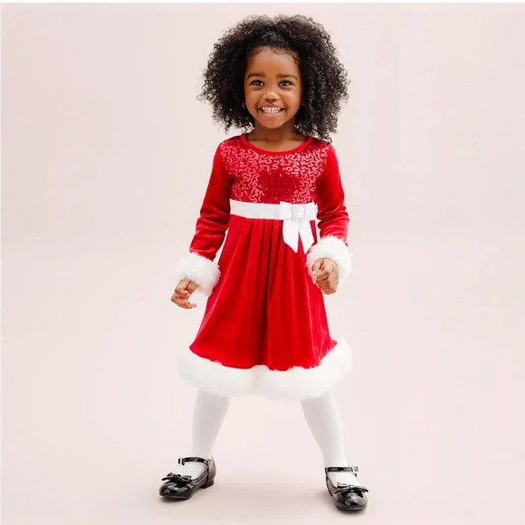 Brand New Toddler Girl Christmas Bonnie Jean Velvet Santa Dress, 3T, NWT - Picture 2 of 4